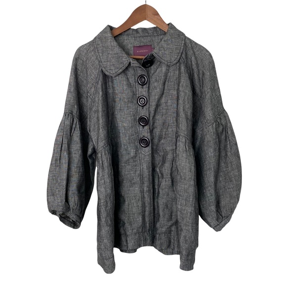 Rapsodia Anthropologie Grey Linen Blend Lined Jacket Women's Sz L Modern Buttons - Picture 4 of 16